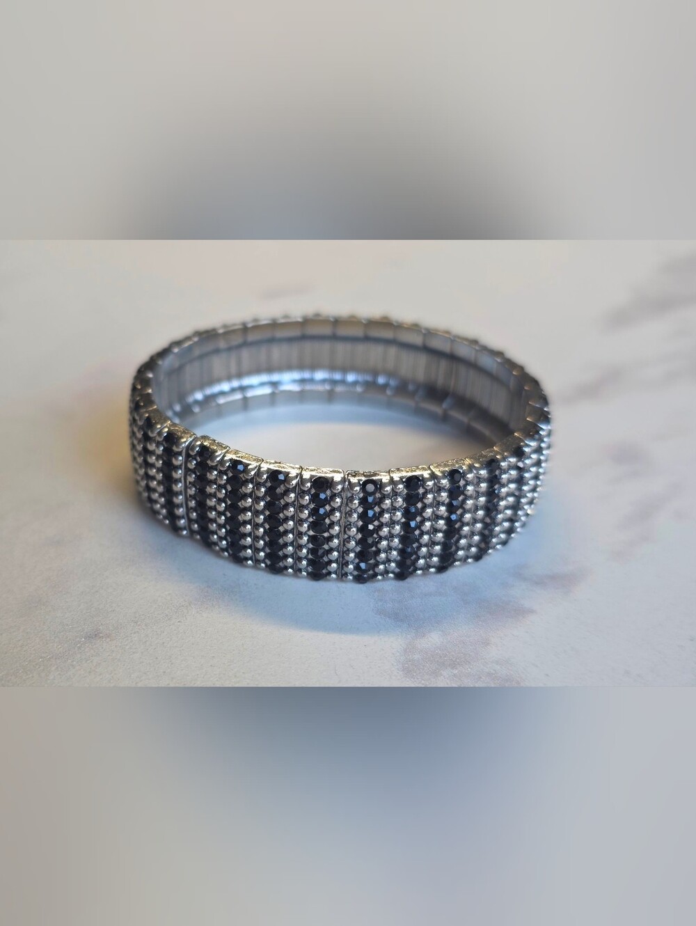 Silver and Black Crystal Stretch Bracelet - Women Jewelry